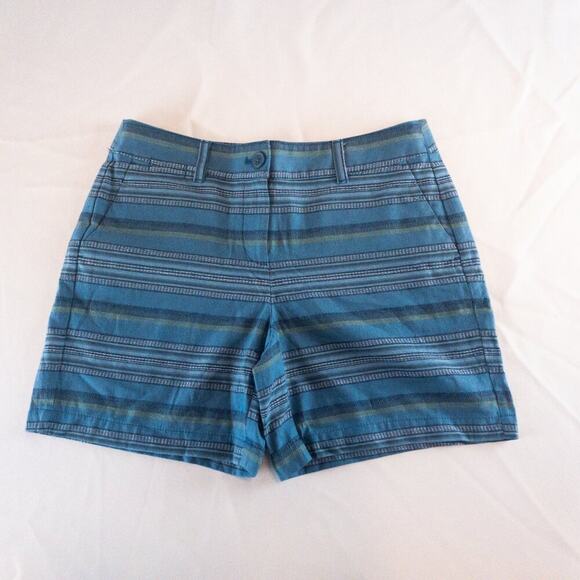 LOFT Striped Blue Green White Mini Shorts Womens Size 2 - Picture 1 of 12